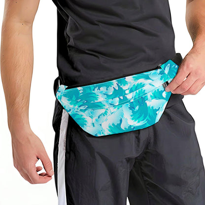 Blue Surfing Wave Pattern Print Fanny Pack