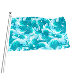 Blue Surfing Wave Pattern Print Flag