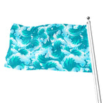 Blue Surfing Wave Pattern Print Flag