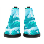 Blue Surfing Wave Pattern Print Flat Ankle Boots
