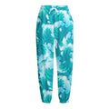 Blue Surfing Wave Pattern Print Fleece Lined Knit Pants