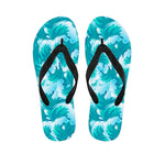 Blue Surfing Wave Pattern Print Flip Flops