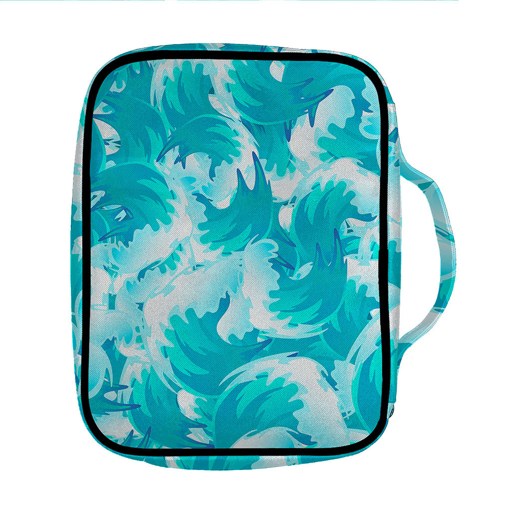 Blue Surfing Wave Pattern Print Front Pocket Bible Bag