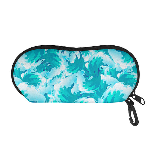 Blue Surfing Wave Pattern Print Glasses Case