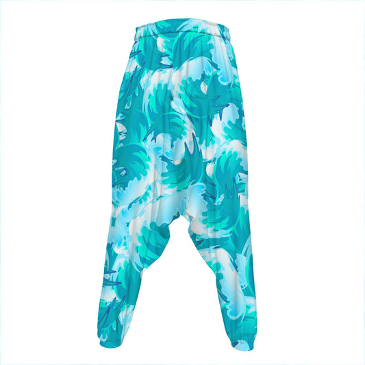 Blue Surfing Wave Pattern Print Hammer Pants
