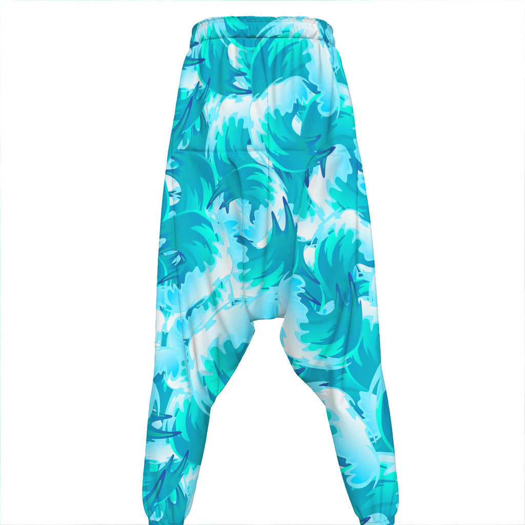 Blue Surfing Wave Pattern Print Hammer Pants