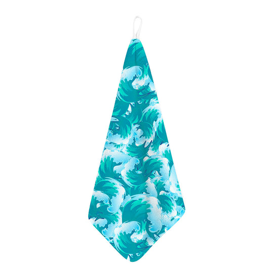 Blue Surfing Wave Pattern Print Hand Towel