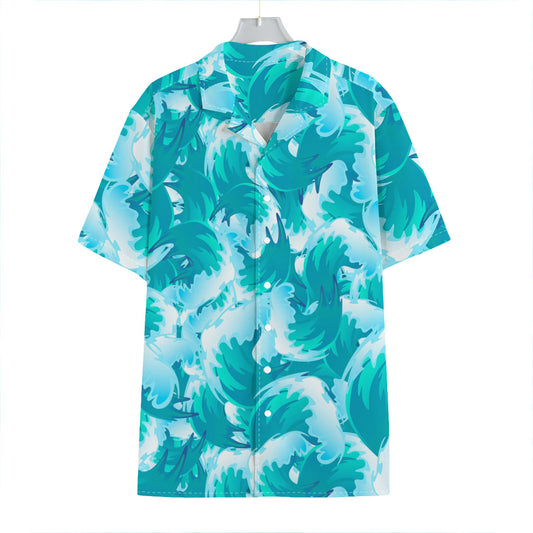 Blue Surfing Wave Pattern Print Hawaiian Shirt