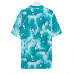 Blue Surfing Wave Pattern Print Hawaiian Shirt