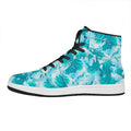Blue Surfing Wave Pattern Print High Top Leather Sneakers