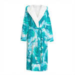 Blue Surfing Wave Pattern Print Hooded Bathrobe