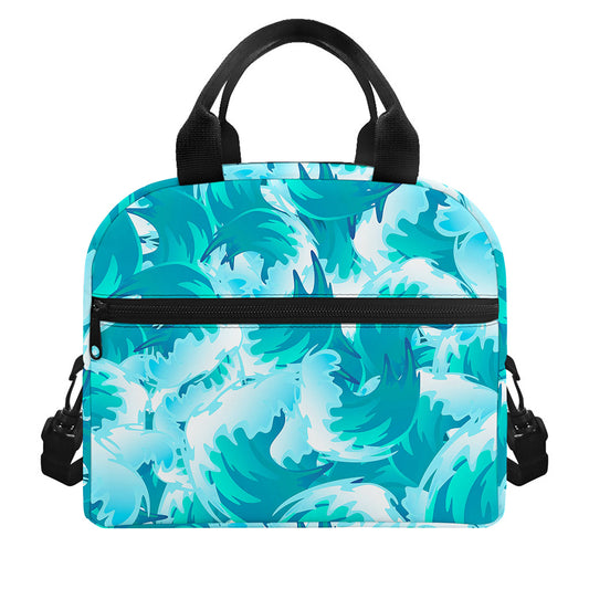 Blue Surfing Wave Pattern Print Insulated Lunch Bag