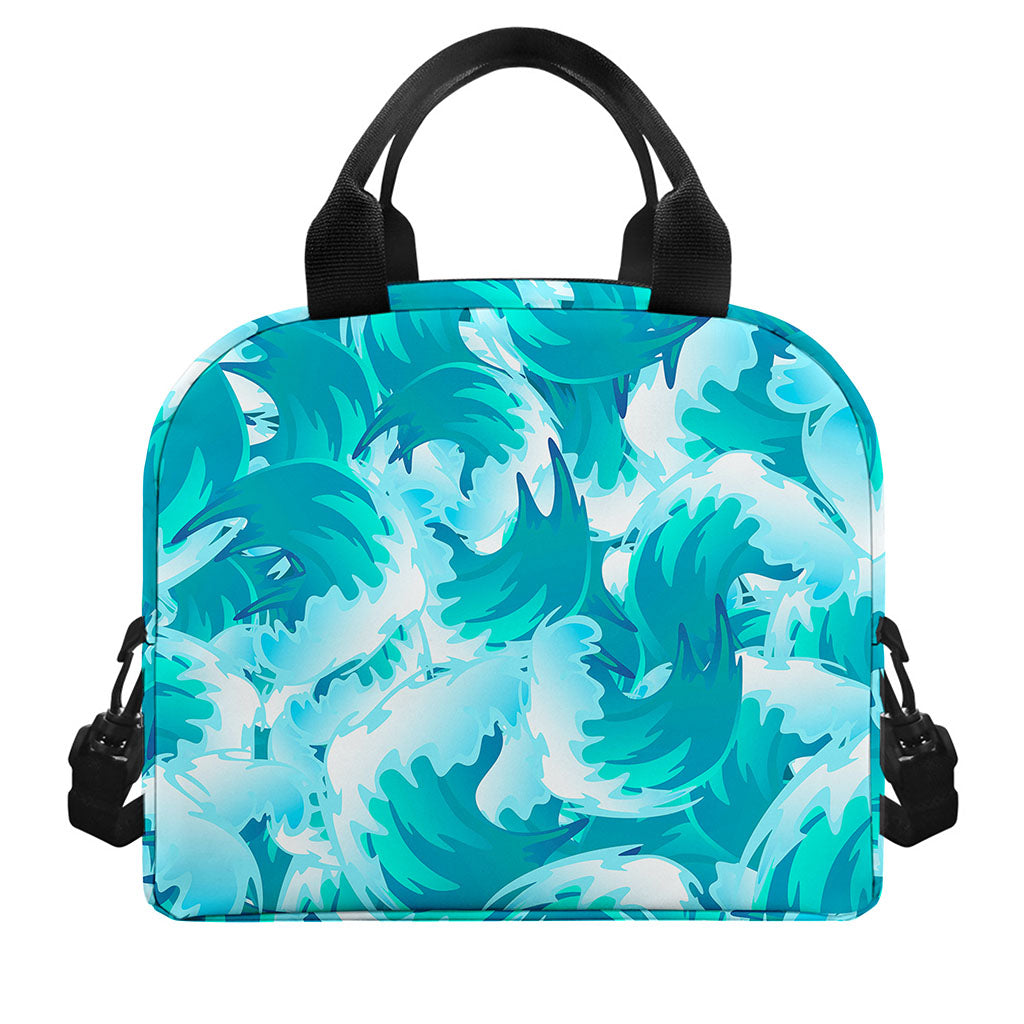 Blue Surfing Wave Pattern Print Insulated Lunch Bag