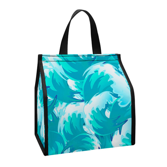 Blue Surfing Wave Pattern Print Insulated Lunch Tote