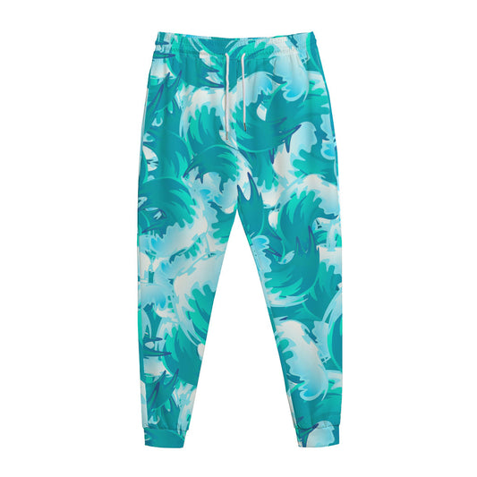 Blue Surfing Wave Pattern Print Jogger Pants
