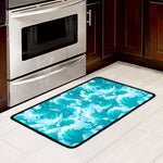 Blue Surfing Wave Pattern Print Kitchen Mat