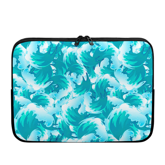 Blue Surfing Wave Pattern Print Laptop Sleeve