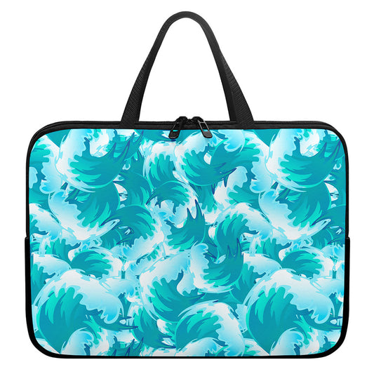 Blue Surfing Wave Pattern Print Laptop Sleeve With Handle