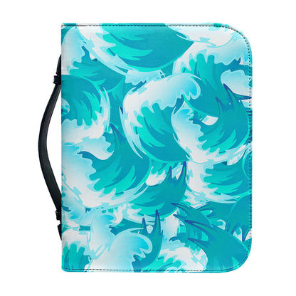 Blue Surfing Wave Pattern Print Leather Bible Cover