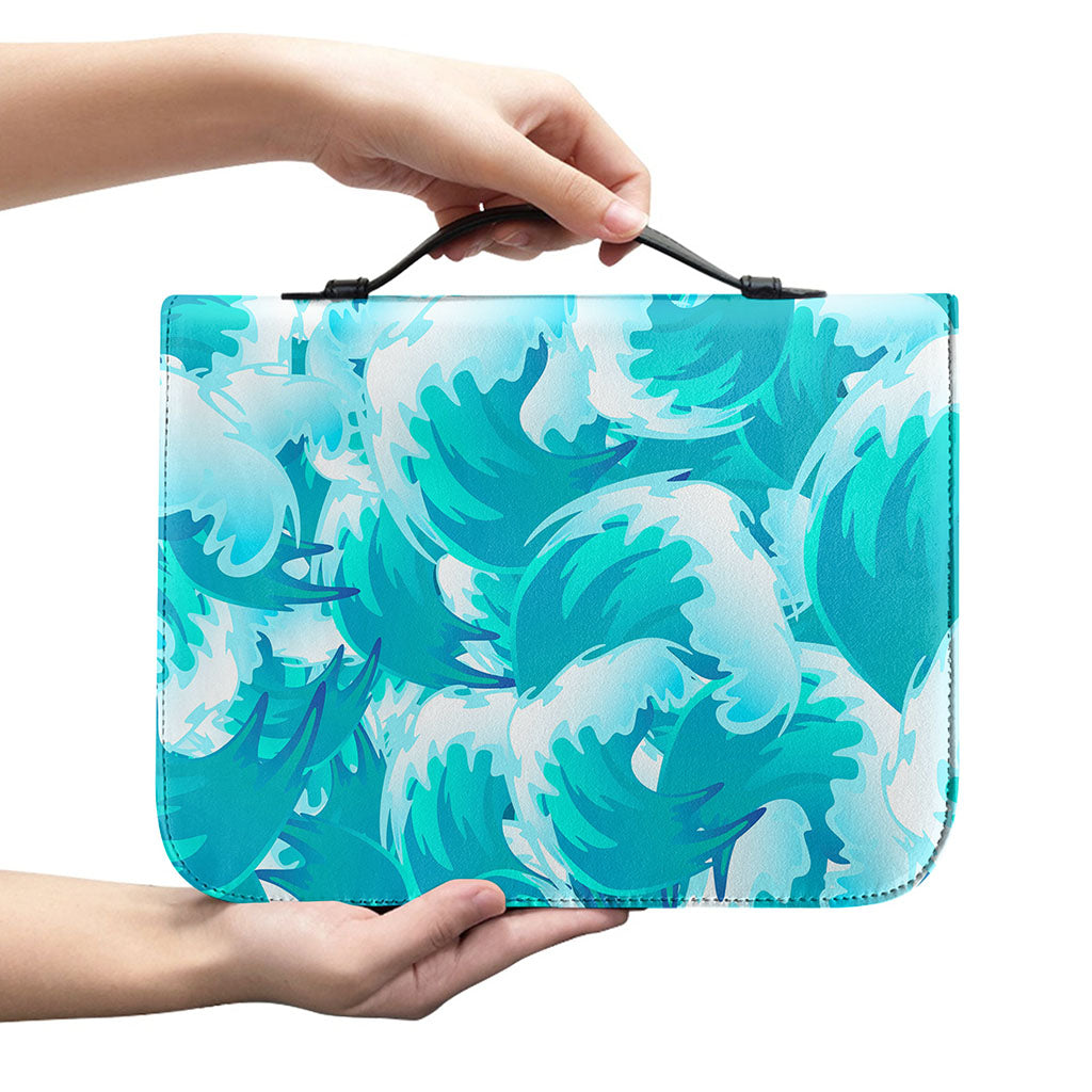 Blue Surfing Wave Pattern Print Leather Bible Cover