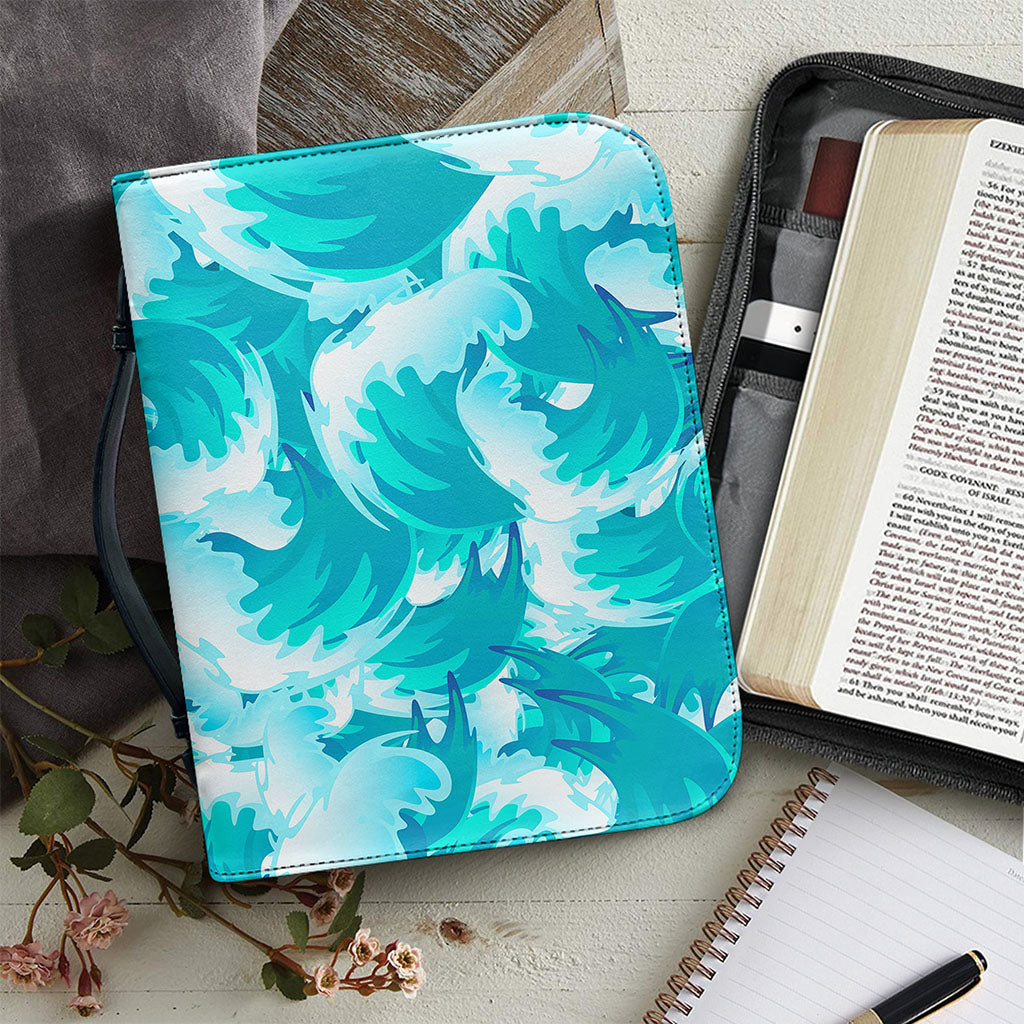 Blue Surfing Wave Pattern Print Leather Bible Cover