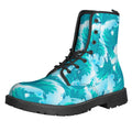 Blue Surfing Wave Pattern Print Lace-Up Boots