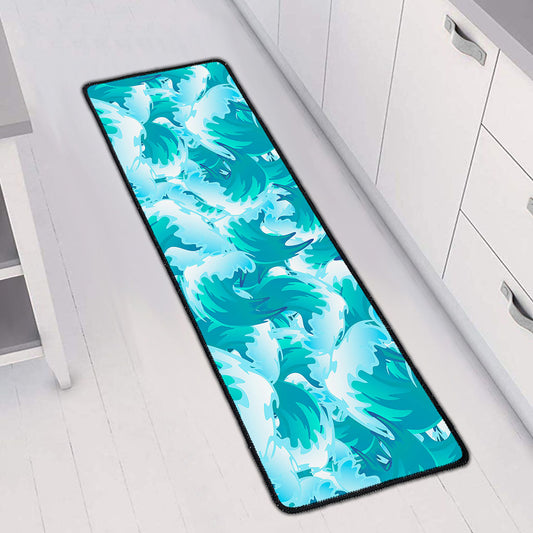 Blue Surfing Wave Pattern Print Long Kitchen Mat