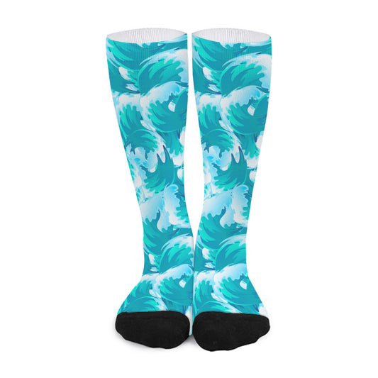 Blue Surfing Wave Pattern Print Long Socks