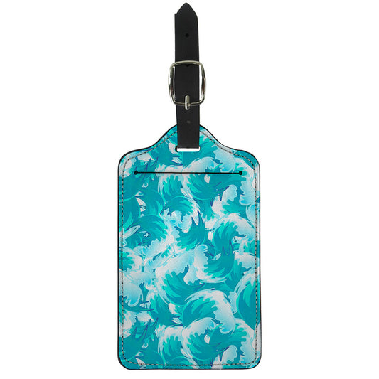 Blue Surfing Wave Pattern Print Luggage Tag