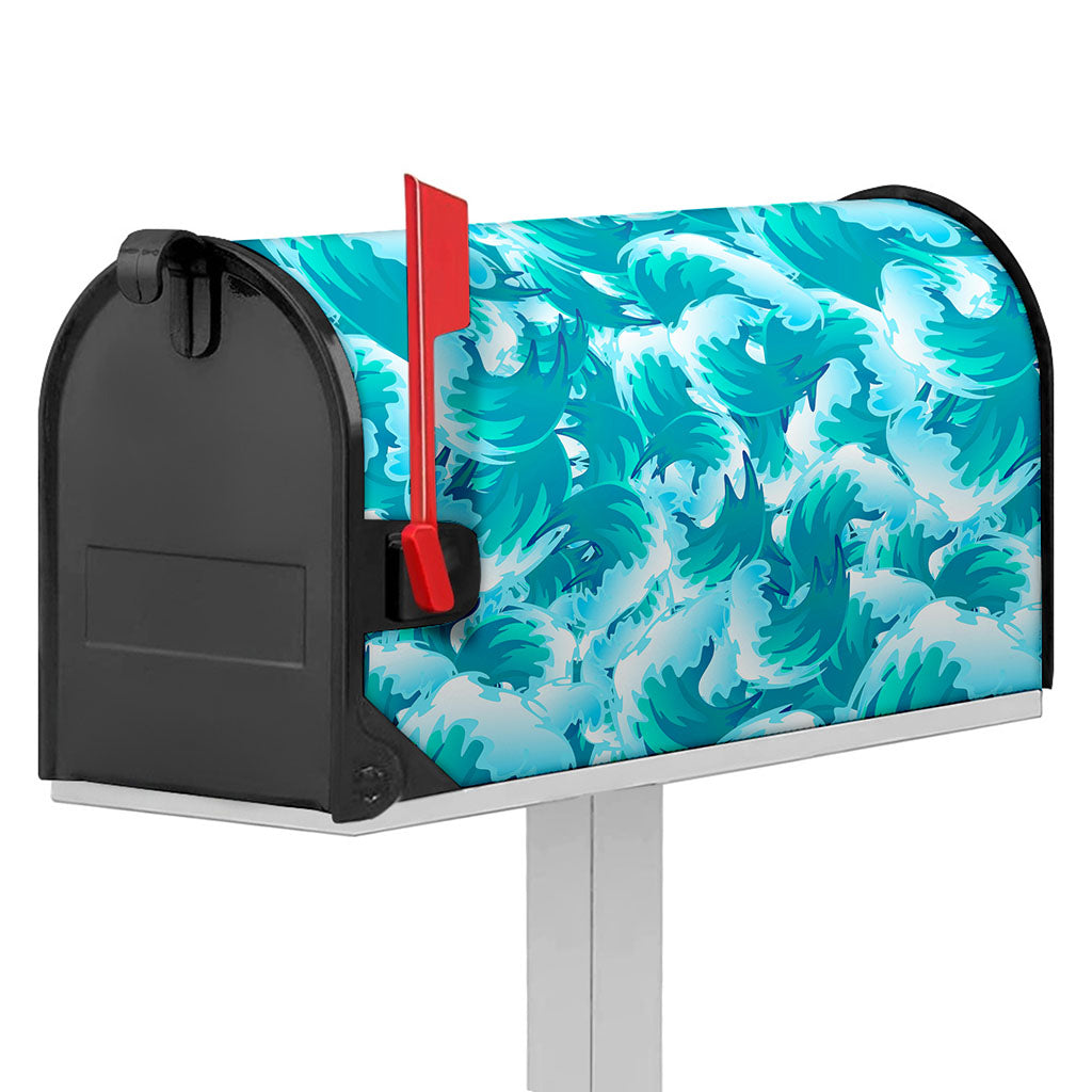 Blue Surfing Wave Pattern Print Mailbox Cover