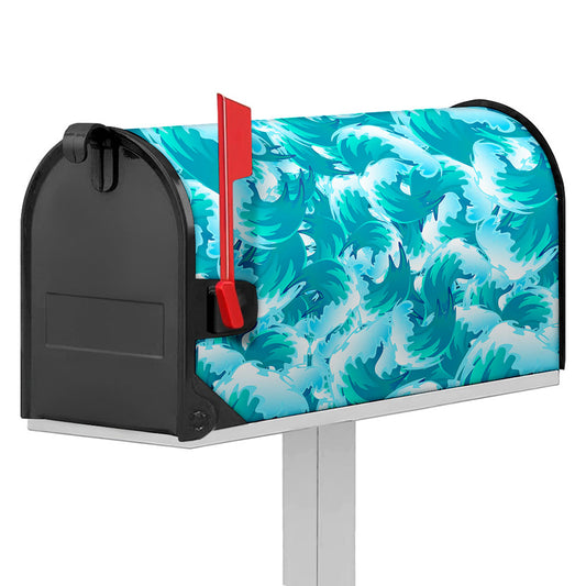 Blue Surfing Wave Pattern Print Mailbox Cover