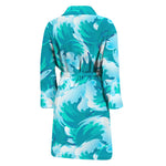 Blue Surfing Wave Pattern Print Men's Bathrobe