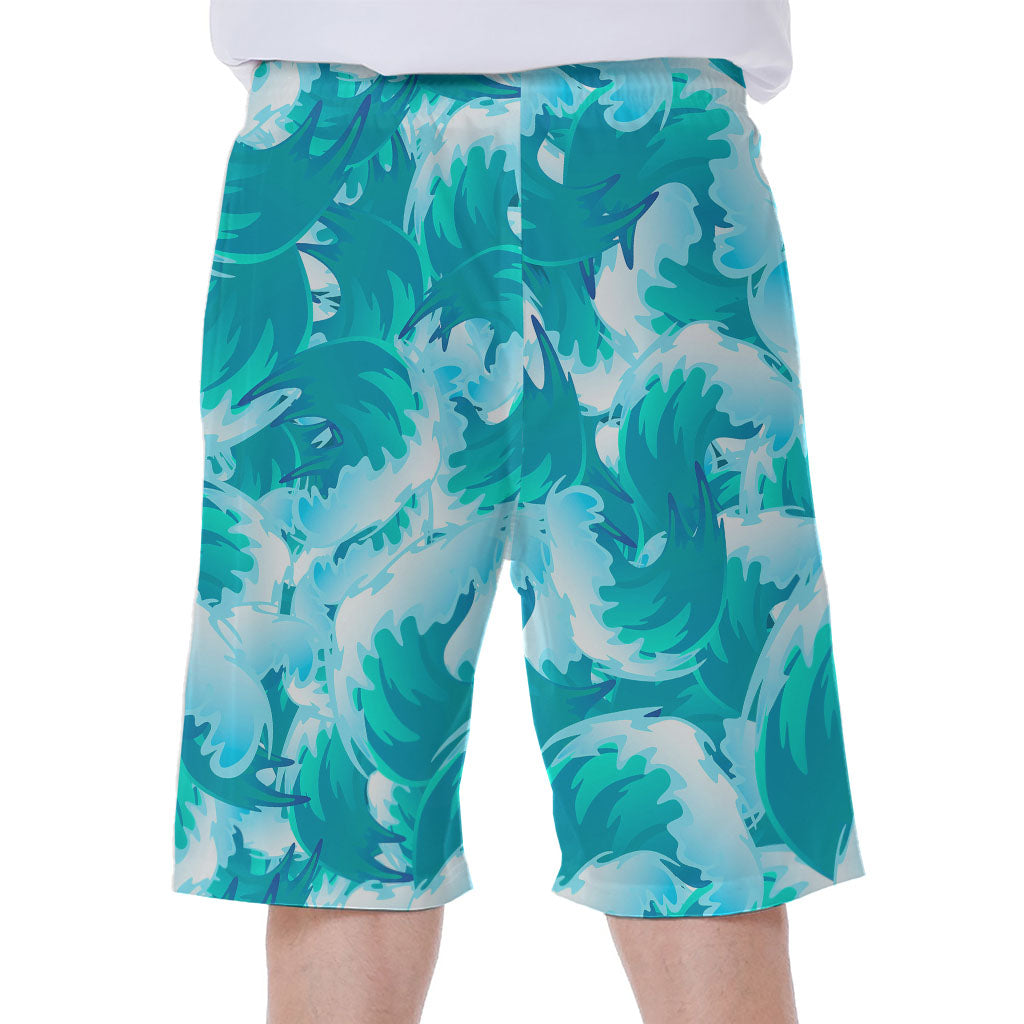Blue Surfing Wave Pattern Print Men's Beach Shorts