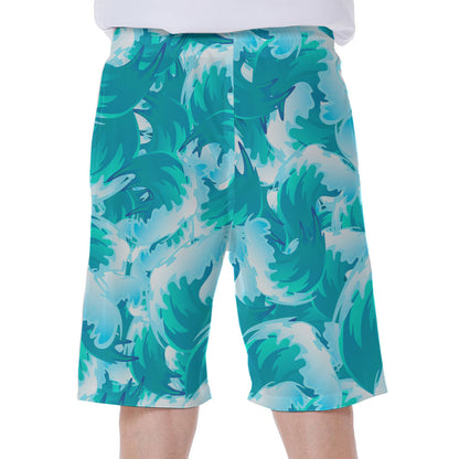 Blue Surfing Wave Pattern Print Men's Beach Shorts