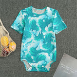 Blue Surfing Wave Pattern Print Men's Bodysuit