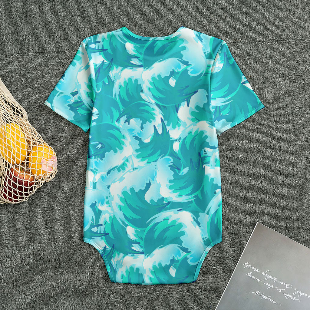 Blue Surfing Wave Pattern Print Men's Bodysuit