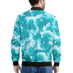 Blue Surfing Wave Pattern Print Men's Bomber Jacket