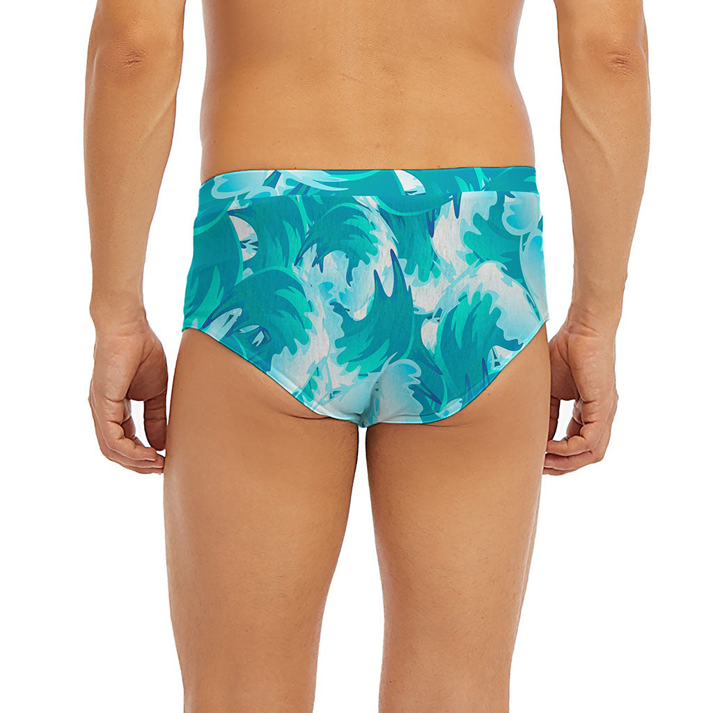 Blue Surfing Wave Pattern Print Men's Briefs