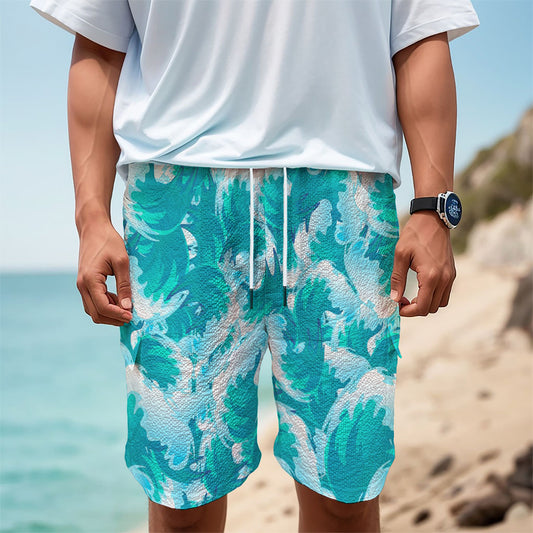 Blue Surfing Wave Pattern Print Men's Cargo Shorts