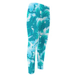 Blue Surfing Wave Pattern Print Men's Compression Pants