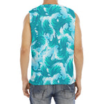 Blue Surfing Wave Pattern Print Men's Fitness Tank Top