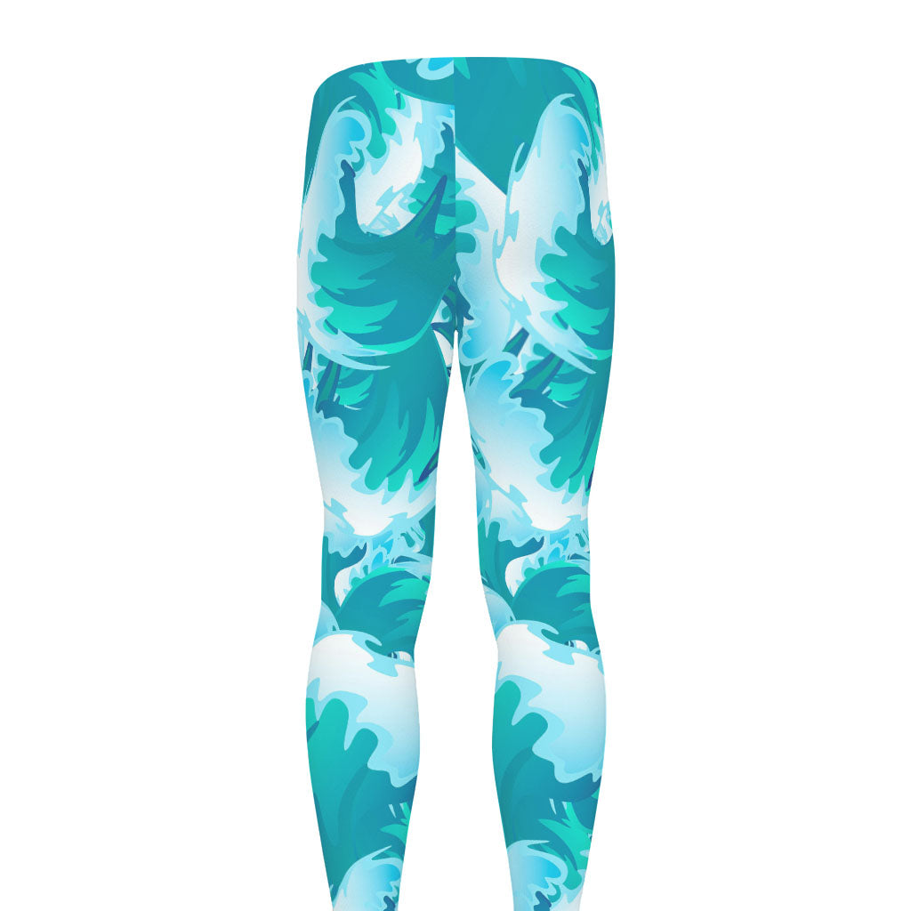 Blue Surfing Wave Pattern Print Men's leggings