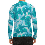 Blue Surfing Wave Pattern Print Men's Long Sleeve Rash Guard