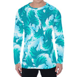 Blue Surfing Wave Pattern Print Men's Long Sleeve T-Shirt
