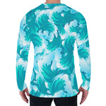 Blue Surfing Wave Pattern Print Men's Long Sleeve T-Shirt