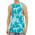 Blue Surfing Wave Pattern Print Men's Muscle Tank Top