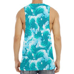 Blue Surfing Wave Pattern Print Men's Muscle Tank Top