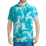 Blue Surfing Wave Pattern Print Men's Polo Shirt