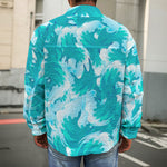 Blue Surfing Wave Pattern Print Men's Shirt Jacket