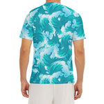 Blue Surfing Wave Pattern Print Men's Short Sleeve Rash Guard
